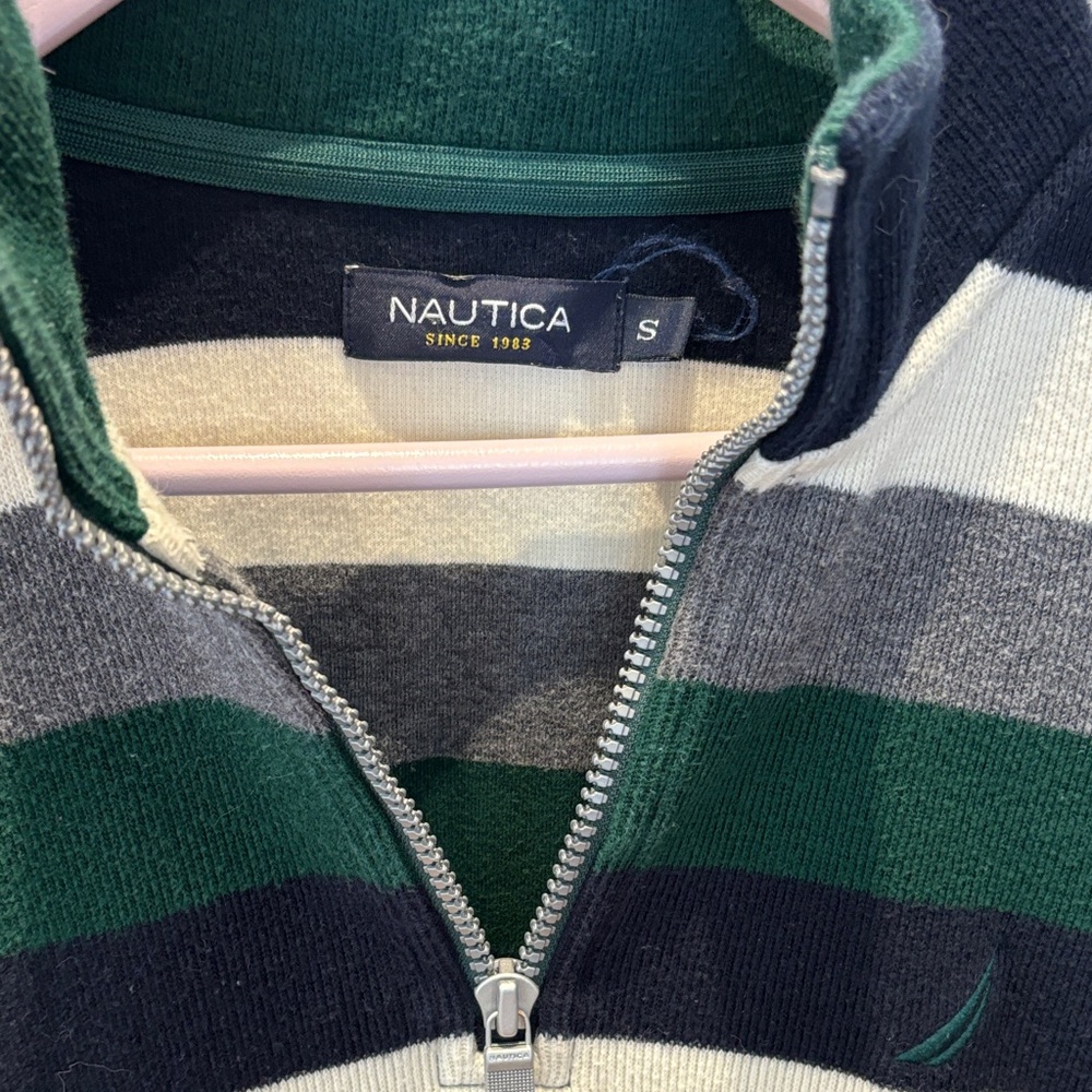 Nautica Men's Zip-Up Sweater - Green, Navy , and White